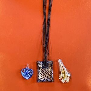 Artistic Glass Necklace with 3 Pendants NWOT